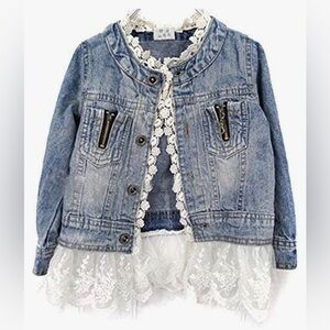 ⭐️ Stylish Blue Denim Kids Jacket with Lace Trim - size 110